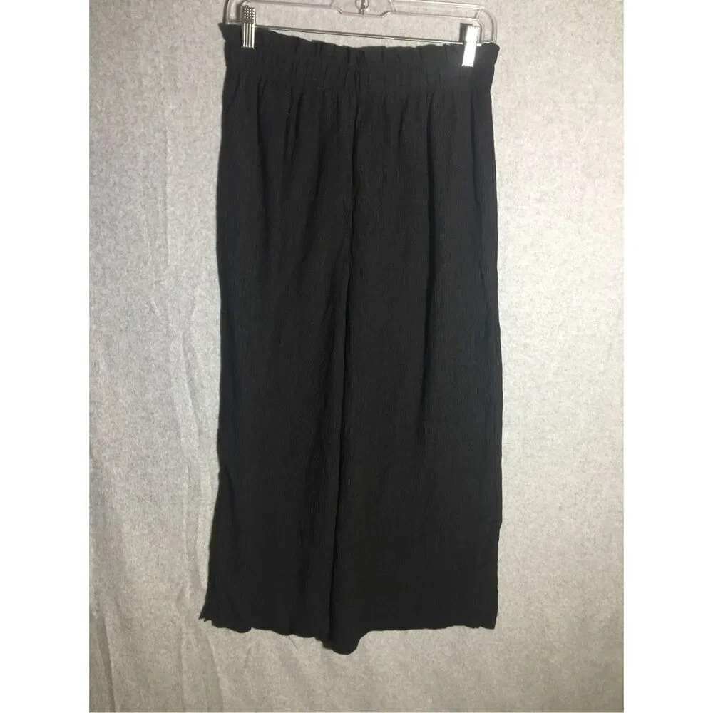 Womens Zara Trousers Stretchy Wide Leg Cropped Black Business Casual Work Career